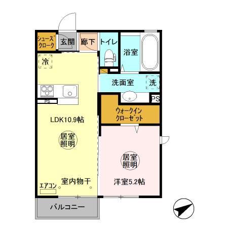 D-ROOMウィット西原(1LDK/2階)の間取り写真