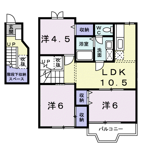 メロディ一ハイム横入川B(3LDK/2階)の間取り写真