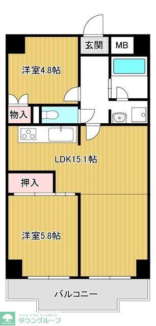 ポレール石神井(2LDK/10階)の間取り写真