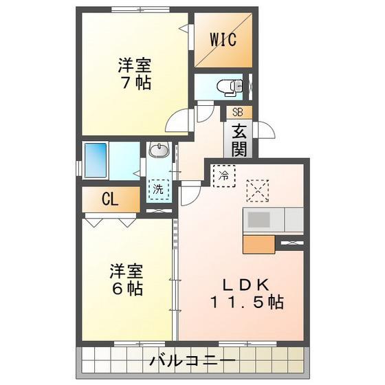アグリーアブル オッツ(2LDK/2階)の間取り写真
