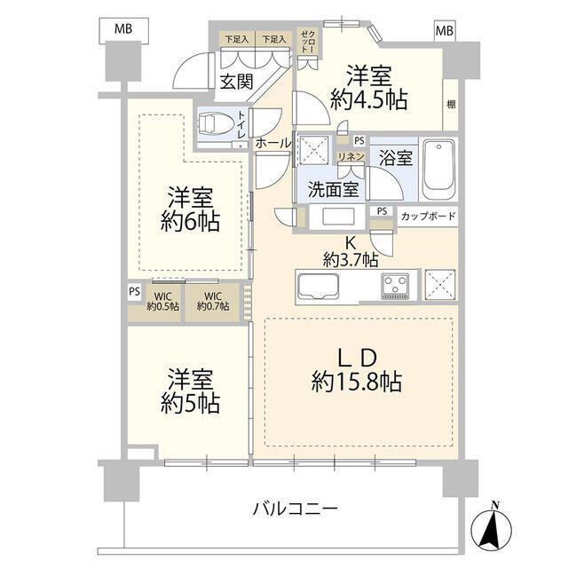 パークシティ高田馬場(3LDK/2階)の間取り写真