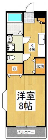 クラージュ高木(1K/2階)の間取り写真