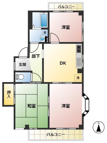 アドバーンスハイム(3DK/2階)の間取り写真