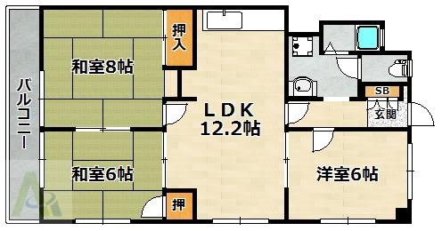 花山グリーンハイツ(3LDK/4階)の間取り写真