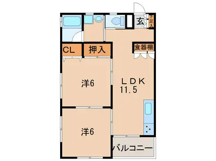 カントリーヒルハイツ(2LDK/2階)の間取り写真