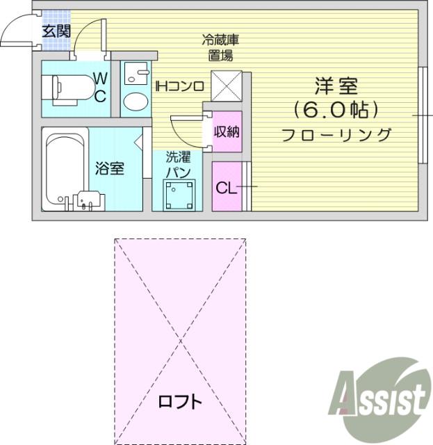 多賀城ウエストA棟(1K/1階)の間取り写真