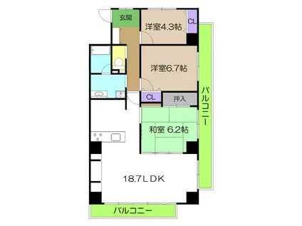アルファステイツ北本町III(3LDK/5階)の間取り写真