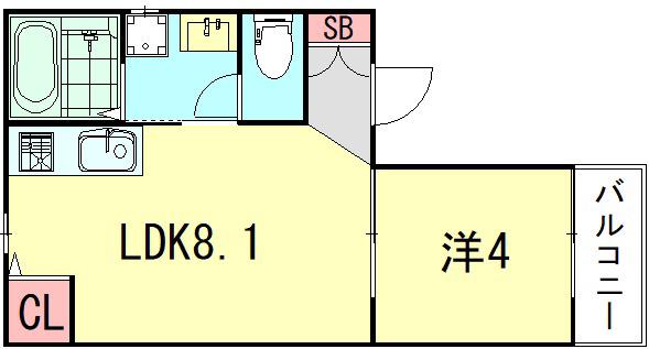 D・S和田岬(1LDK/2階)の間取り写真