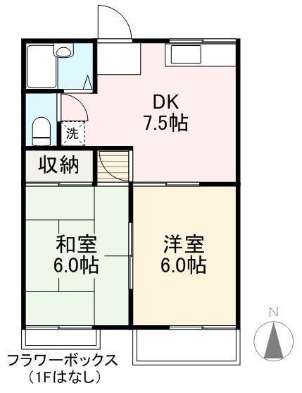 ハイツ山本(2DK/1階)の間取り写真
