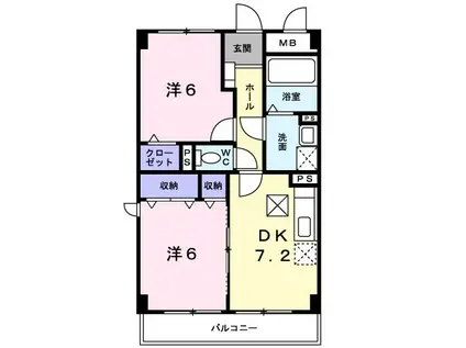 シルクコート(2DK/1階)の間取り写真