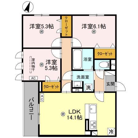 LA MAISON 高羽町(3LDK/2階)の間取り写真