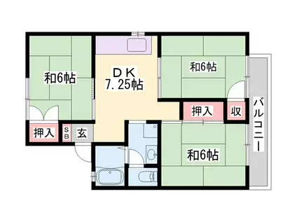 ハイツラポールB(3DK/2階)の間取り写真