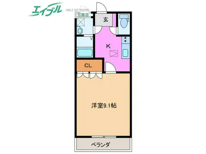 アシューレB(1K/1階)の間取り写真