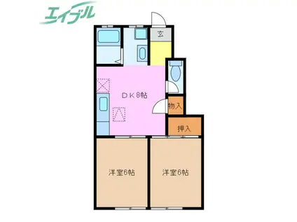 フェロータウンE棟(2DK/1階)の間取り写真