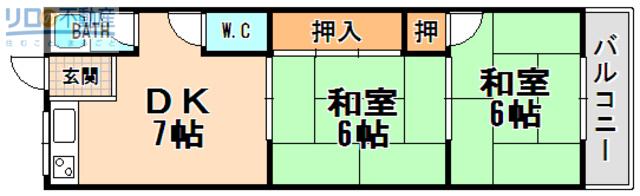 阪急伊丹線 伊丹駅(阪急) 徒歩5分 2階建 築55年(2DK/2階)の間取り写真