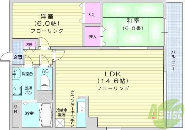 MSKコートⅡ(2LDK/4階)の間取り写真