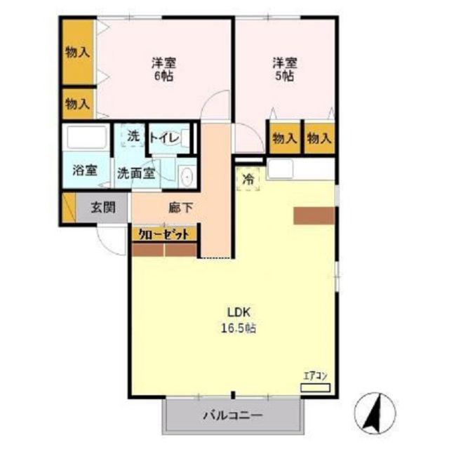 ディアコートB(2LDK/2階)の間取り写真