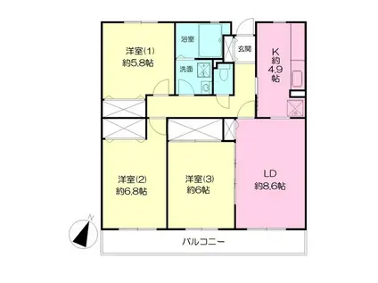 サウセ茅ヶ崎南(3LDK/1階)の間取り写真