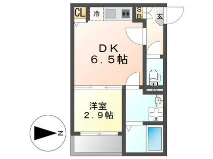 ハーモニーテラス野田IV(1DK/2階)の間取り写真