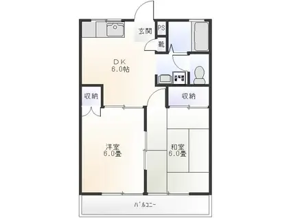 アーヴァンヒルズ1号館(2DK/3階)の間取り写真