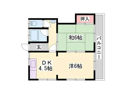 グリーンハイツ 北棟(2DK/2階)の間取り写真