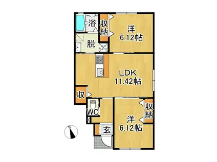 CALME代官町 B(2LDK/1階)の間取り写真