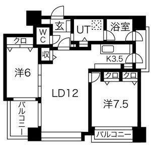 ノヴァ知事公館前(2LDK/7階)の間取り写真