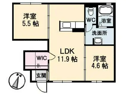グランドメゾンKYAMO B棟(2LDK/1階)の間取り写真