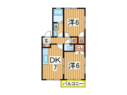サザンオーク(2DK/2階)の間取り写真