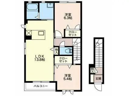 MAST TOWNデュオ(2LDK/2階)の間取り写真