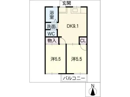 ラポール津興(2DK/2階)の間取り写真