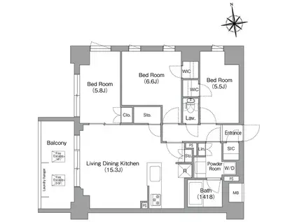 コンフォリア・リヴ西大島サウス(3LDK/3階)の間取り写真
