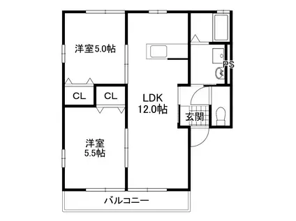 コスモハイムII(2LDK/2階)の間取り写真