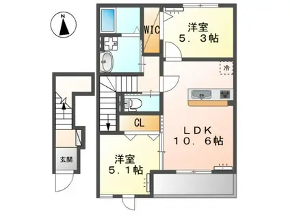 SOLANA(2LDK/2階)の間取り写真