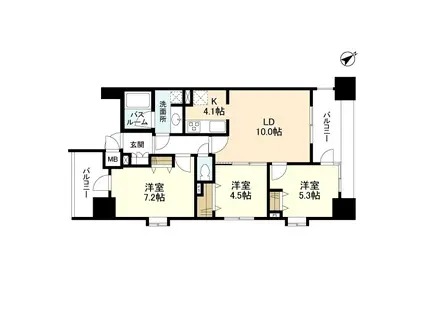 パークフラッツ横濱公園(3LDK/9階)の間取り写真