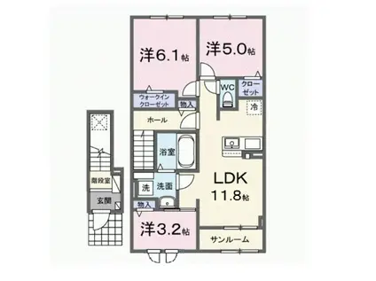 ディーテラス II(3LDK/2階)の間取り写真
