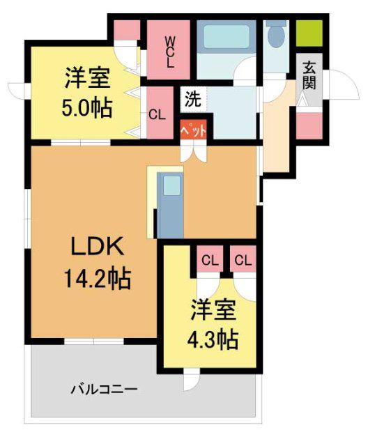 LA VITA西宮北口(2LDK/3階)の間取り写真