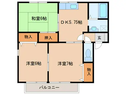 マルベリー・コートI(3DK/2階)の間取り写真