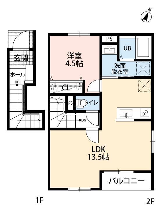 リーブルファイン柏南逆井(1LDK/2階)の間取り写真