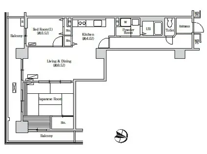 トリニティ芝浦(2LDK/16階)の間取り写真