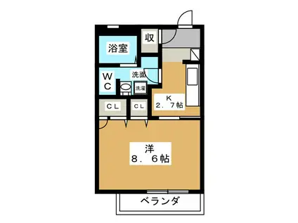 ラ・メール(1K/2階)の間取り写真