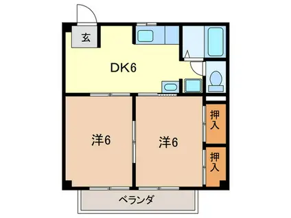ウインズハイツII(2DK/1階)の間取り写真