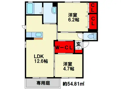 シャーメゾン・ヴァン A棟(2LDK/2階)の間取り写真