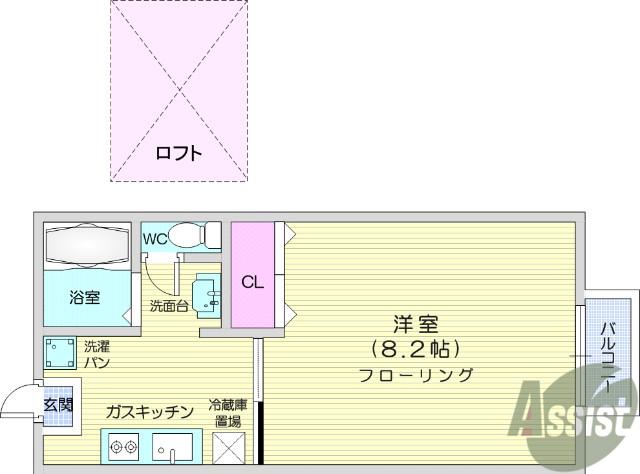 ソレアード遠見塚Ⅳ(1K/1階)の間取り写真