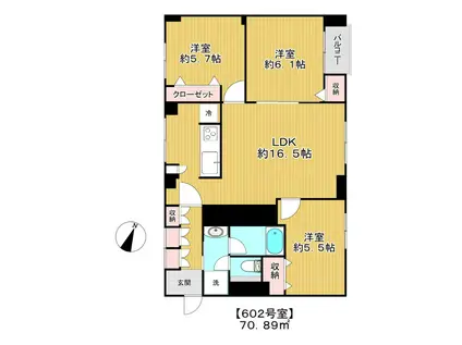 田園調布三慶マンション(3LDK/6階)の間取り写真