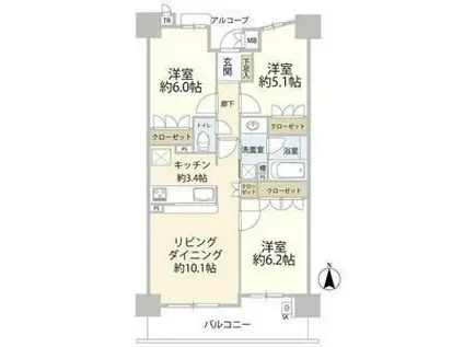 リビオ新蒲田(3LDK/9階)の間取り写真