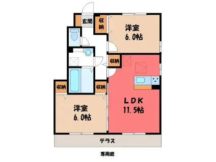 カーサ・シエロ(2LDK/1階)の間取り写真