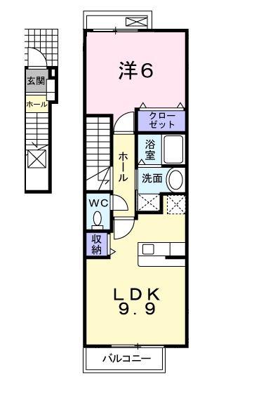フィオーレII(1LDK/2階)の間取り写真