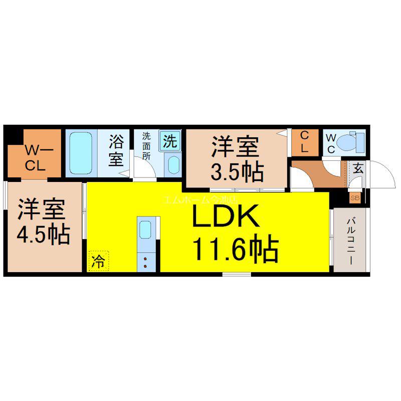 REGALEST廿軒家(2LDK/2階)の間取り写真