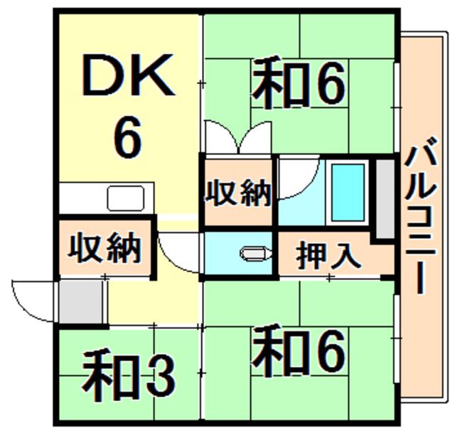 ビレッジハウス常吉 1号棟(3DK/2階)の間取り写真